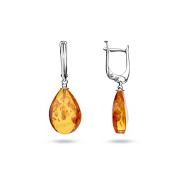 Серьги &quot;Капля&quot; Посеребрение с Янтарем